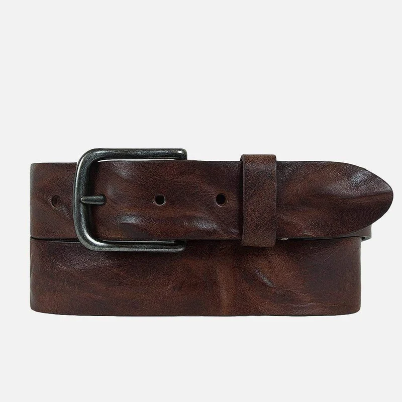 Brown Silver Buckle Classic Casual Rugged Leather Belt