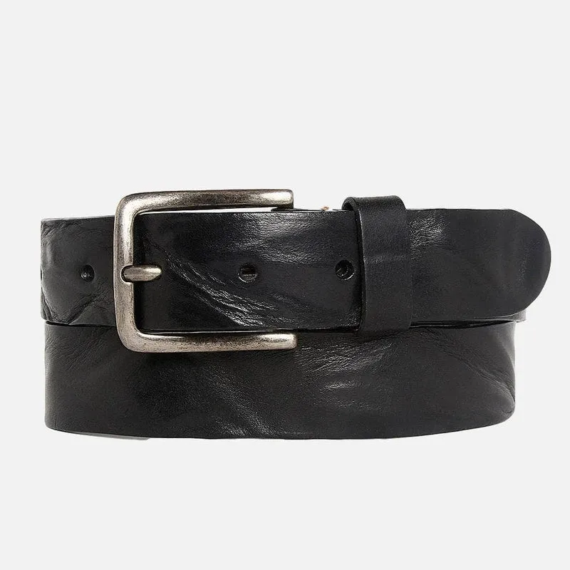 Brown Silver Buckle Classic Casual Rugged Leather Belt