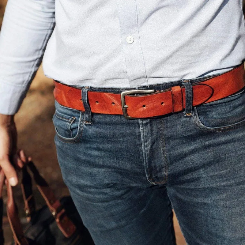 Brown Silver Buckle Classic Casual Rugged Leather Belt