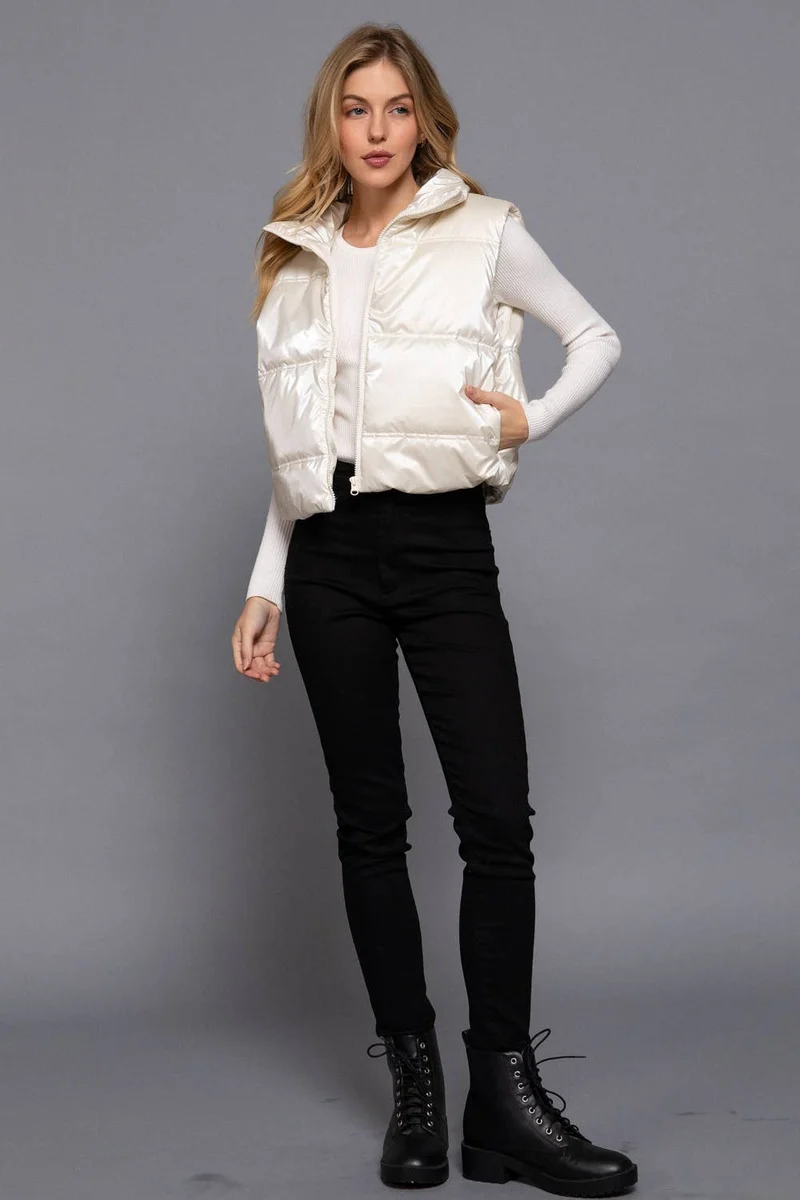High Neck Zip Up Vest: IVY-ivory / L