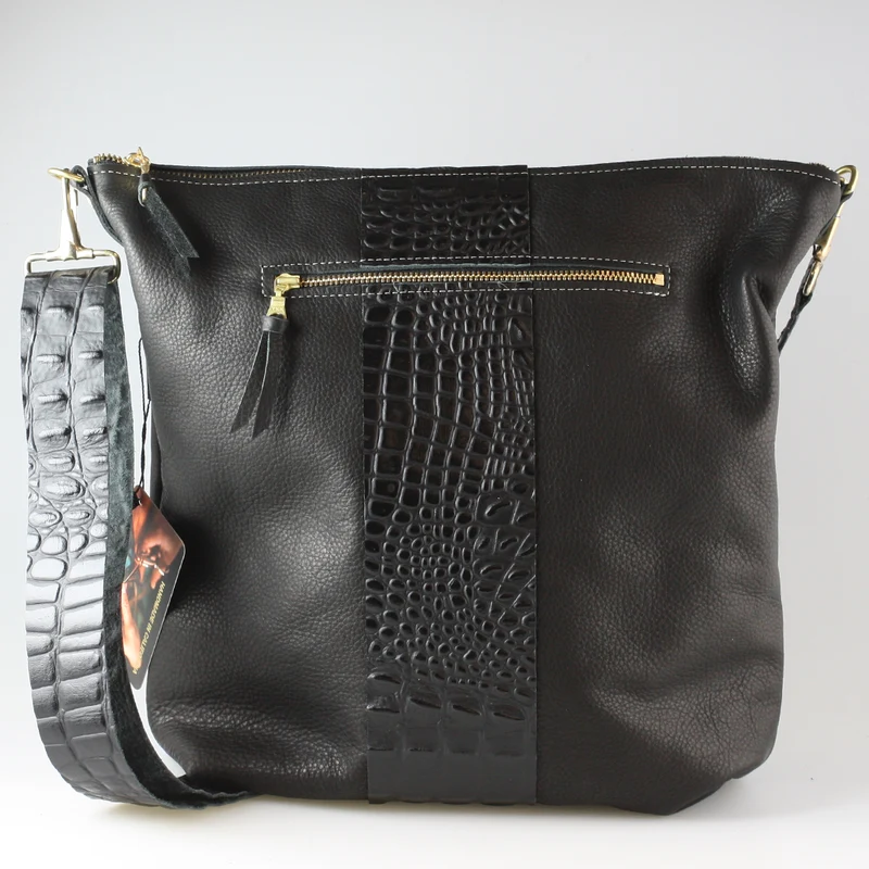 The Stripe Lakeshore - 2 sizes!: Jet w/3stripes: Silver / 9"x9.5" / Matching Leather Strap