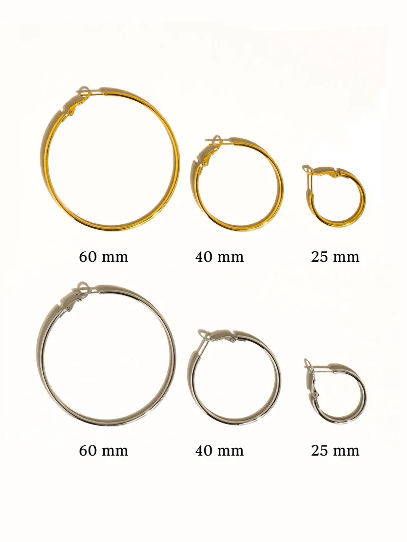 Eska 18K Gold Non-Tarnish Classic Thin Hoop Earring: Silver / 60 MM