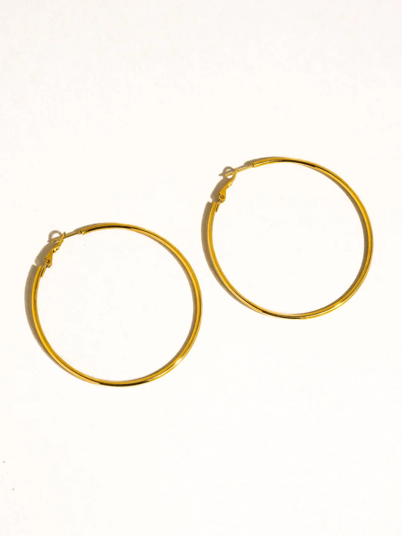 Eska 18K Gold Non-Tarnish Classic Thin Hoop Earring: Silver / 60 MM