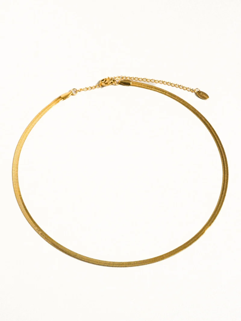 18K Gold Non-Tarnish Flat Snake Chain Necklace & Bracelet: Yellow Gold / Stella Bracelet