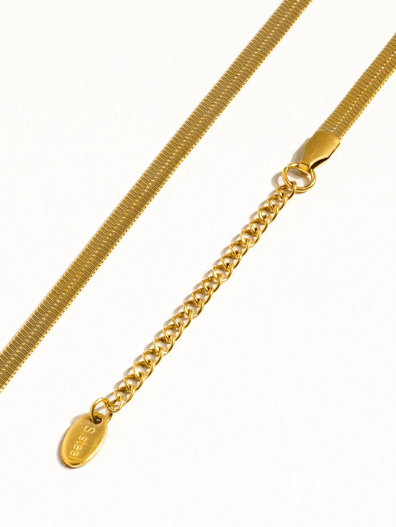 18K Gold Non-Tarnish Flat Snake Chain Necklace & Bracelet: Yellow Gold / Stella Bracelet
