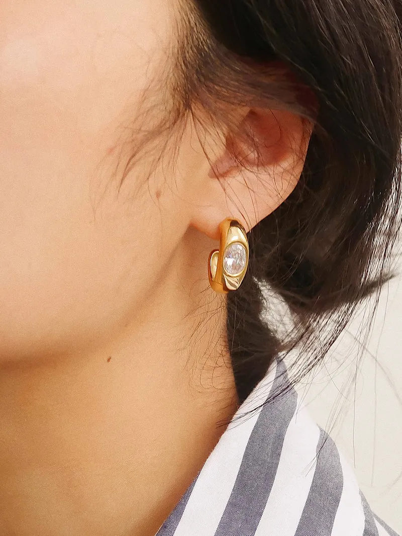 Aliénor 18K Gold Non-Tarnish CZ Classic C Hoop Earring: Yellow