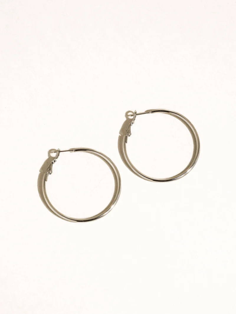 Eska 18K Gold Non-Tarnish Classic Thin Hoop Earring: Silver / 40 MM