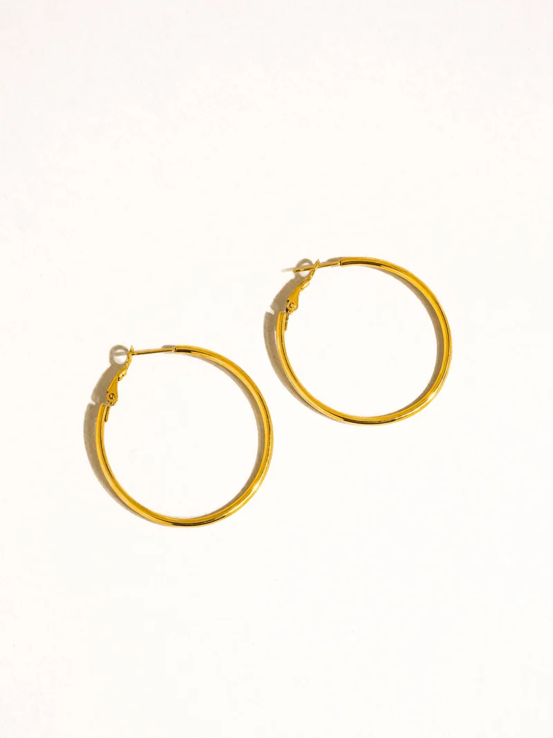 Eska 18K Gold Non-Tarnish Classic Thin Hoop Earring: Silver / 40 MM