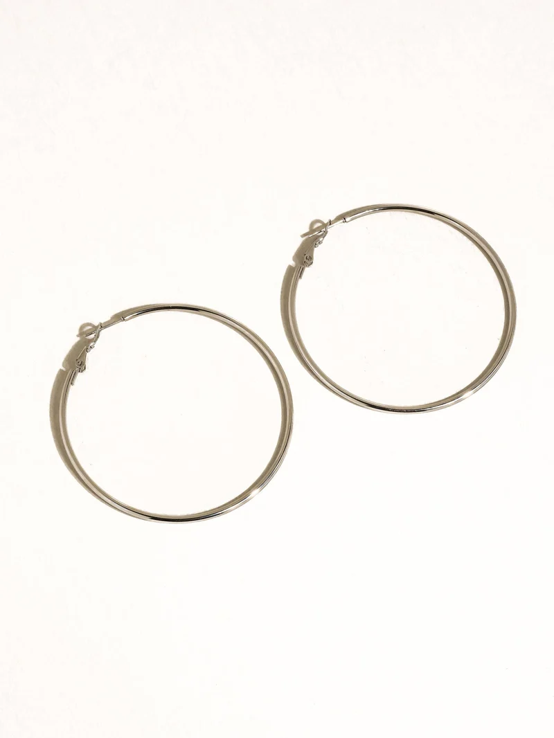 Eska 18K Gold Non-Tarnish Classic Thin Hoop Earring: Silver / 40 MM