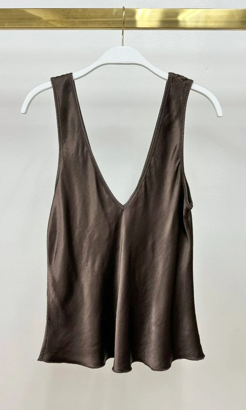 Silky V Neck Tank Navy