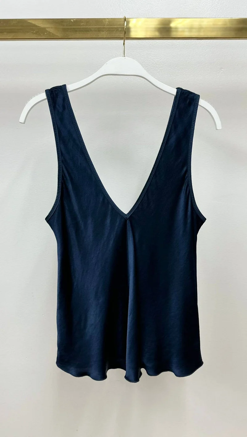 Silky V Neck Tank Navy