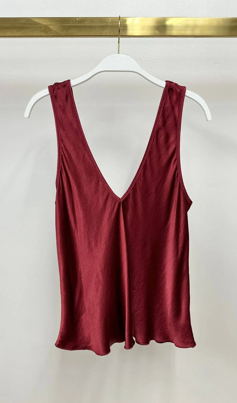 Silky V Neck Tank Navy