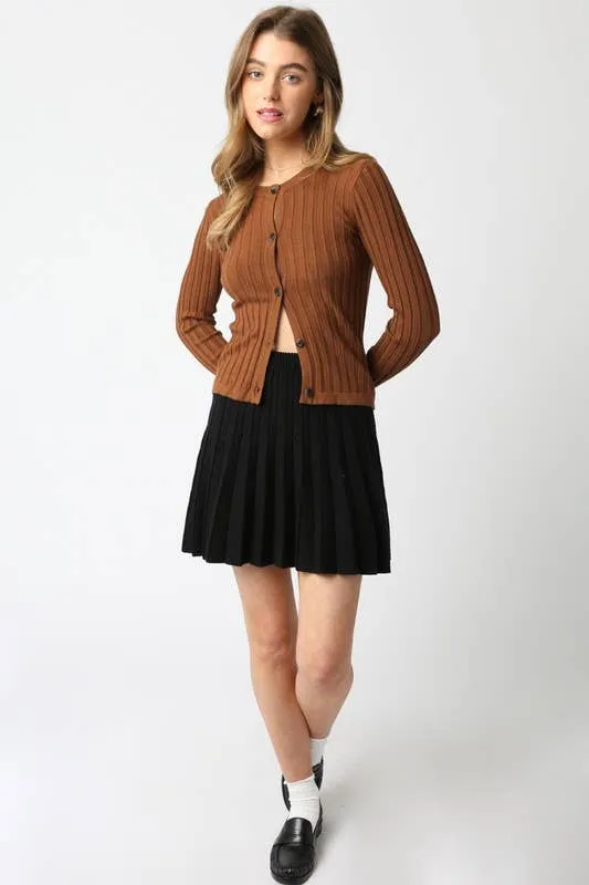 Haley Knit Button Top: Black