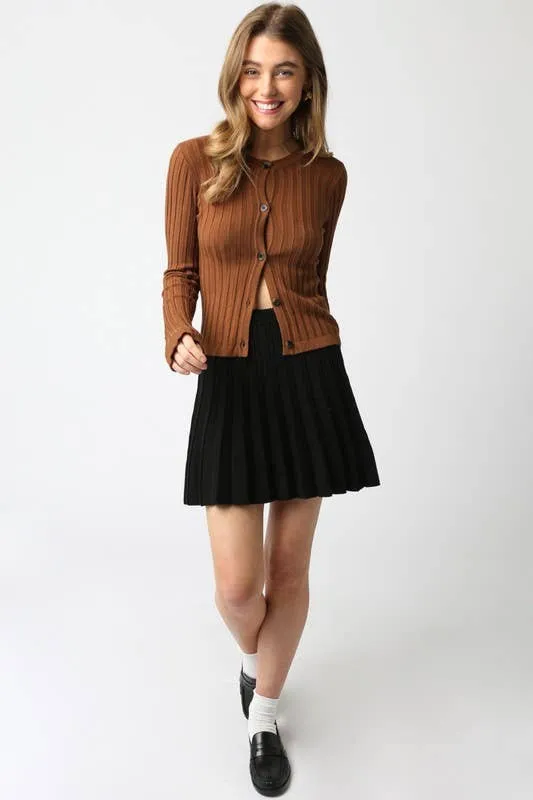 Haley Knit Button Top: Black