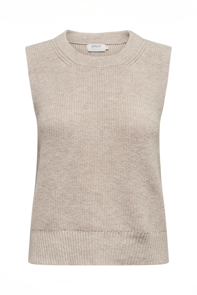 Le chandail sans manches en tricot beige