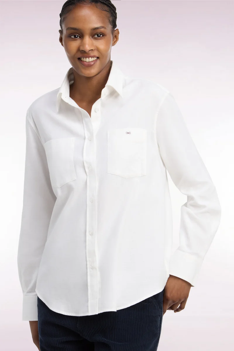 Chemise en coton écru à poches plaquées coupe décontractée