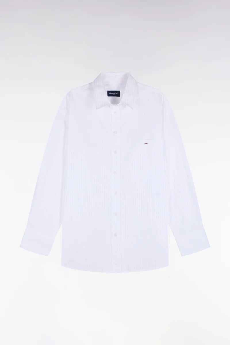 Chemise en coton blanc à rayures beige coupe oversized
