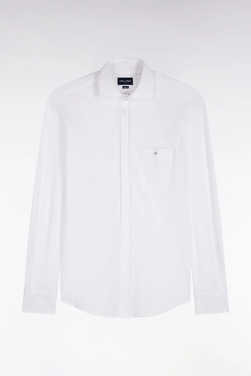 Chemise unie en coton blanc coupe droite