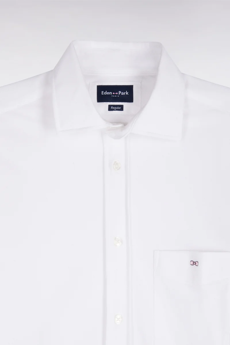 Chemise unie en coton blanc coupe droite