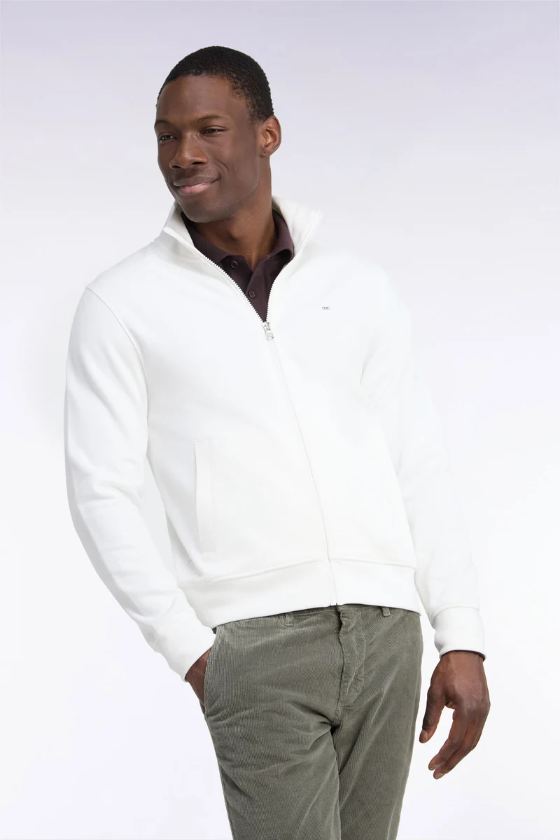 Sweatshirt zippé en molleton coton écru coupe droite