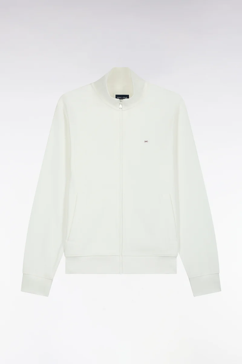 Sweatshirt zippé en molleton coton écru coupe droite