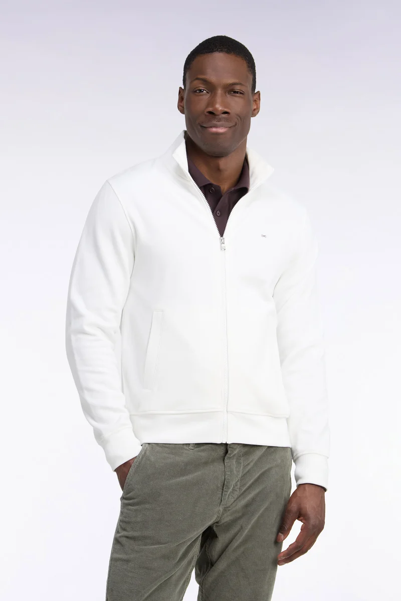 Sweatshirt zippé en molleton coton écru coupe droite
