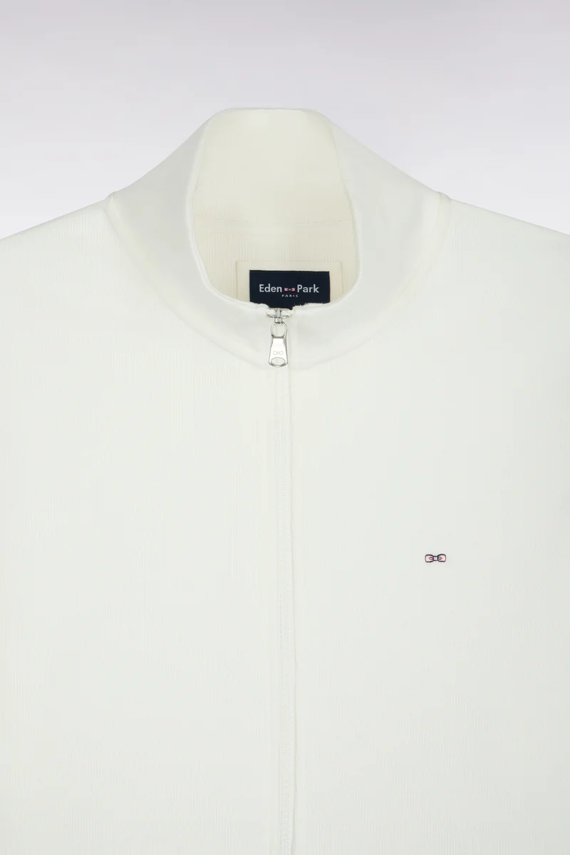 Sweatshirt zippé en molleton coton écru coupe droite