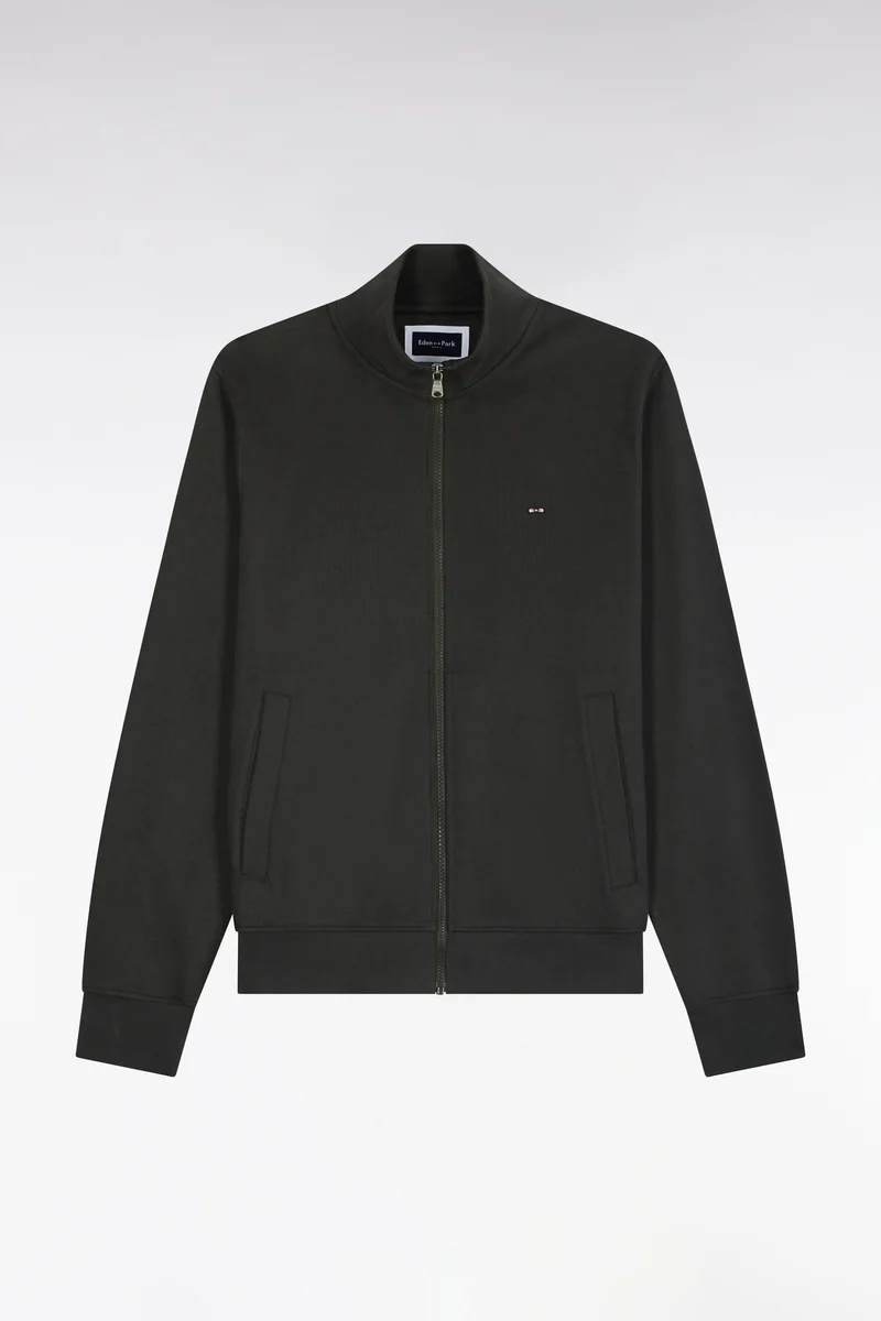 Sweatshirt zippé en molleton coton kaki coupe droite
