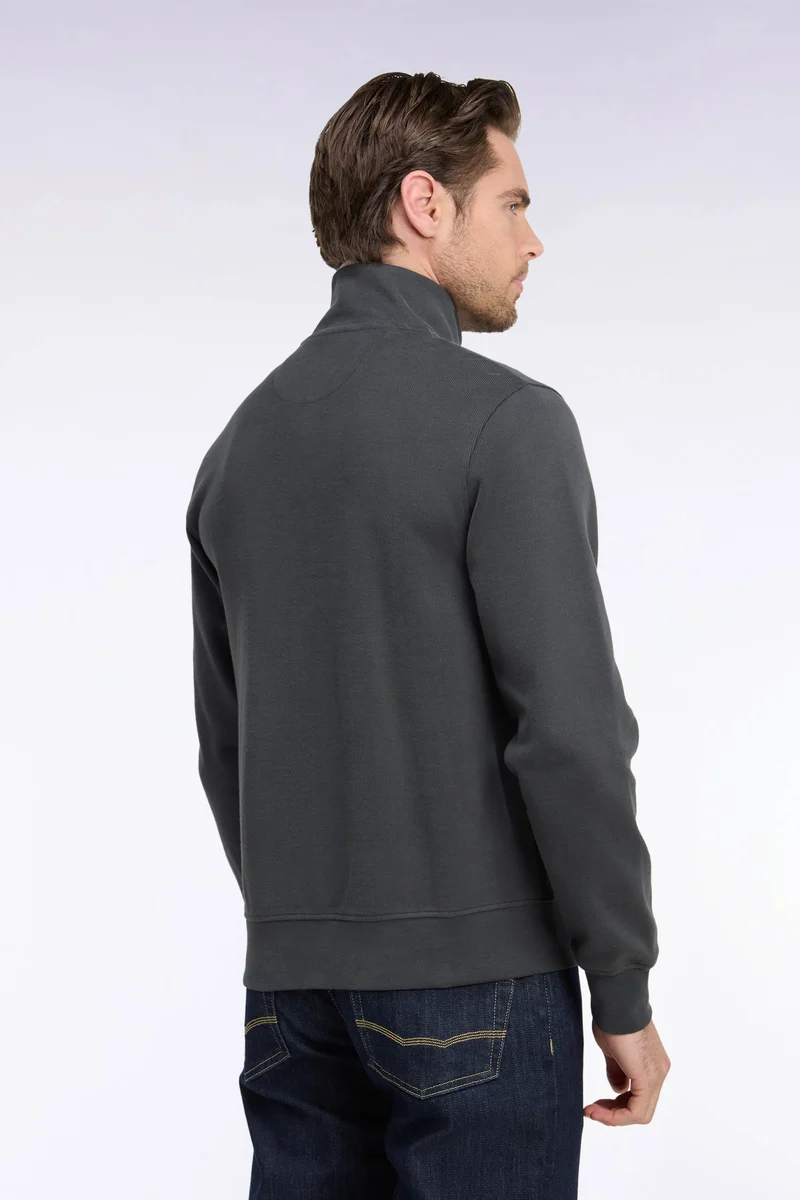 Sweatshirt zippé en molleton coton kaki coupe droite