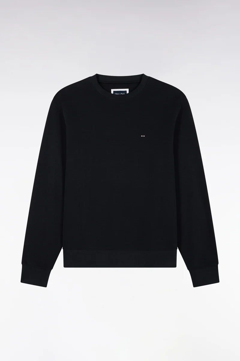 Sweatshirt à col rond en molleton coton marine coupe droite