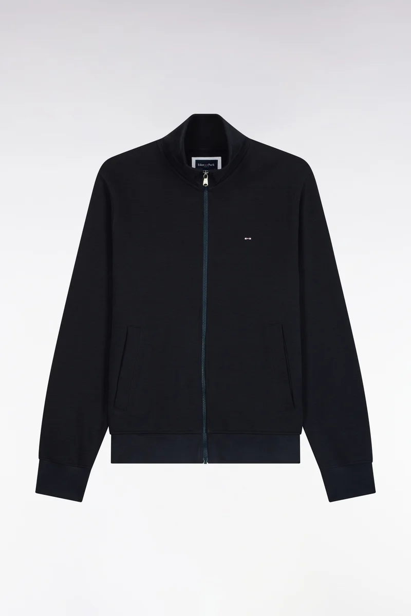 Sweatshirt zippé en molleton coton marine coupe droite