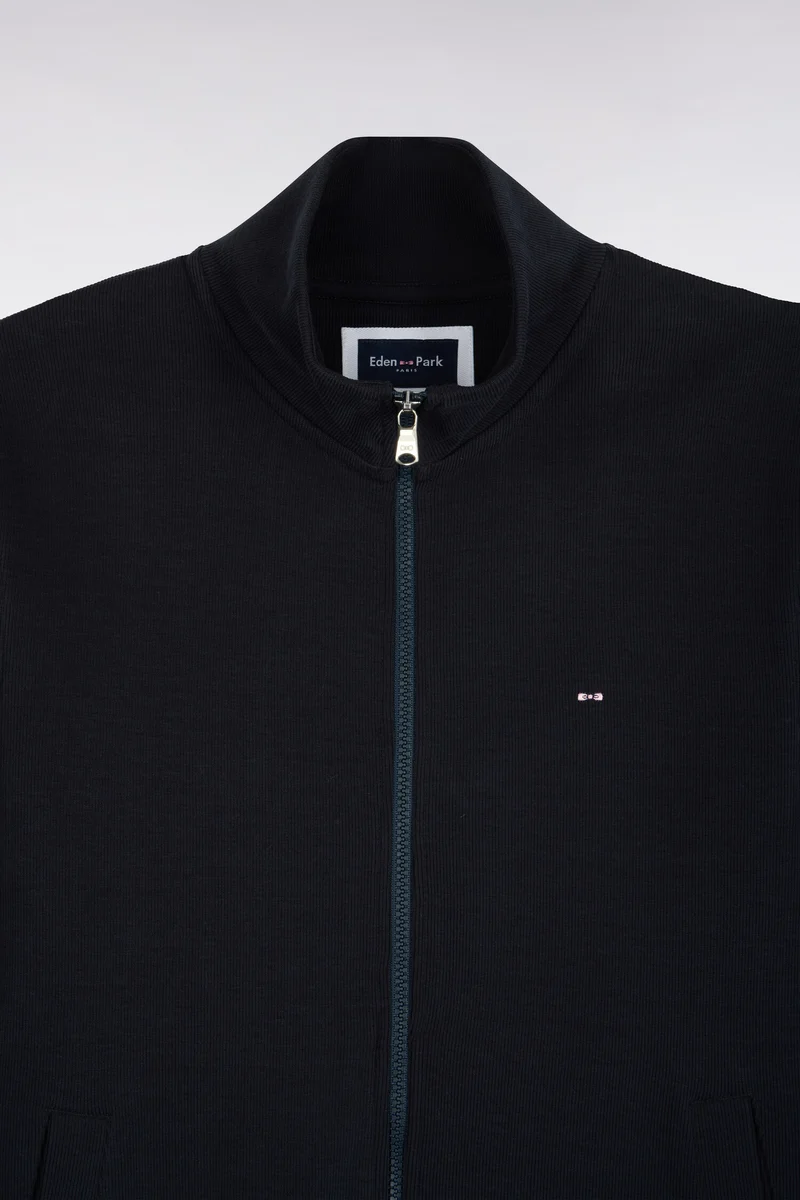 Sweatshirt zippé en molleton coton marine coupe droite