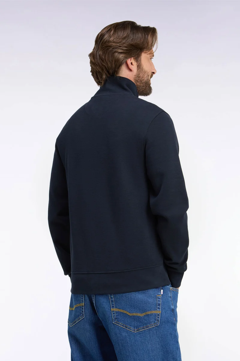 Sweatshirt zippé en molleton coton marine coupe droite