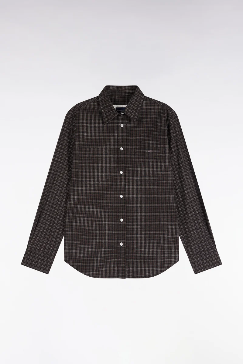 Chemise à carreaux en coton noir coupe décontractée