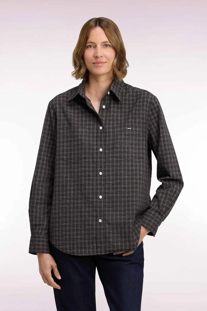Chemise à carreaux en coton noir coupe décontractée