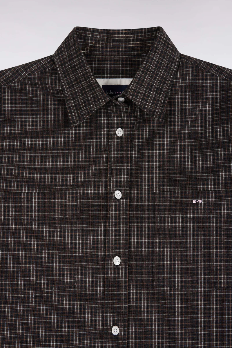 Chemise à carreaux en coton noir coupe décontractée
