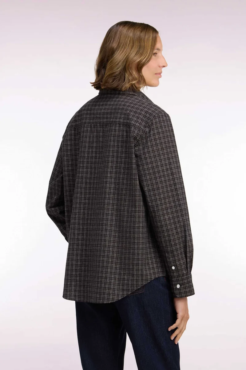 Chemise à carreaux en coton noir coupe décontractée