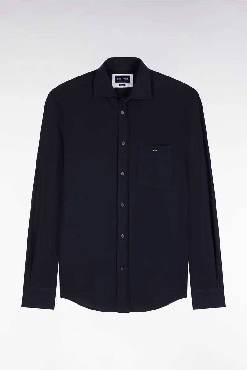 Chemise unie en coton marine coupe droite