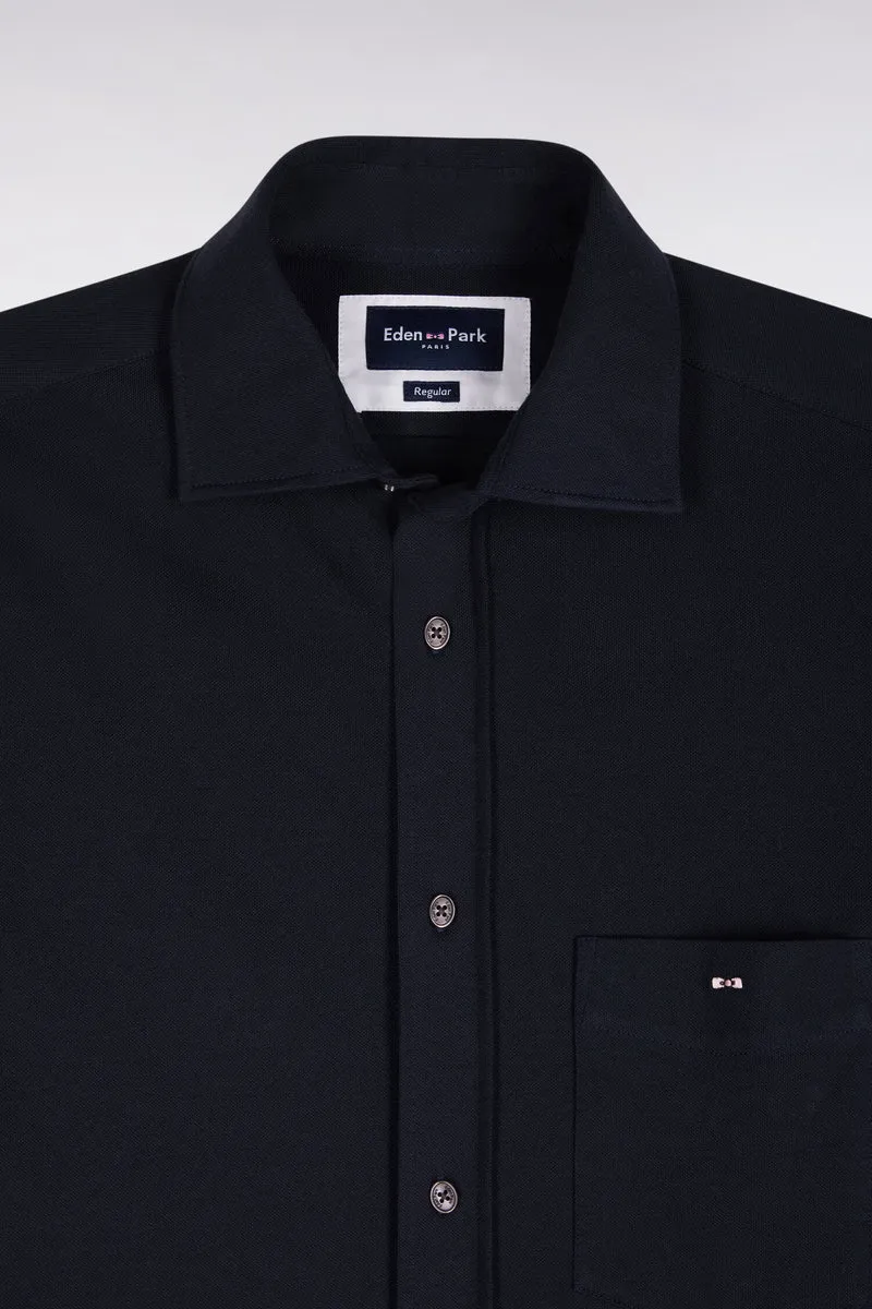 Chemise unie en coton marine coupe droite