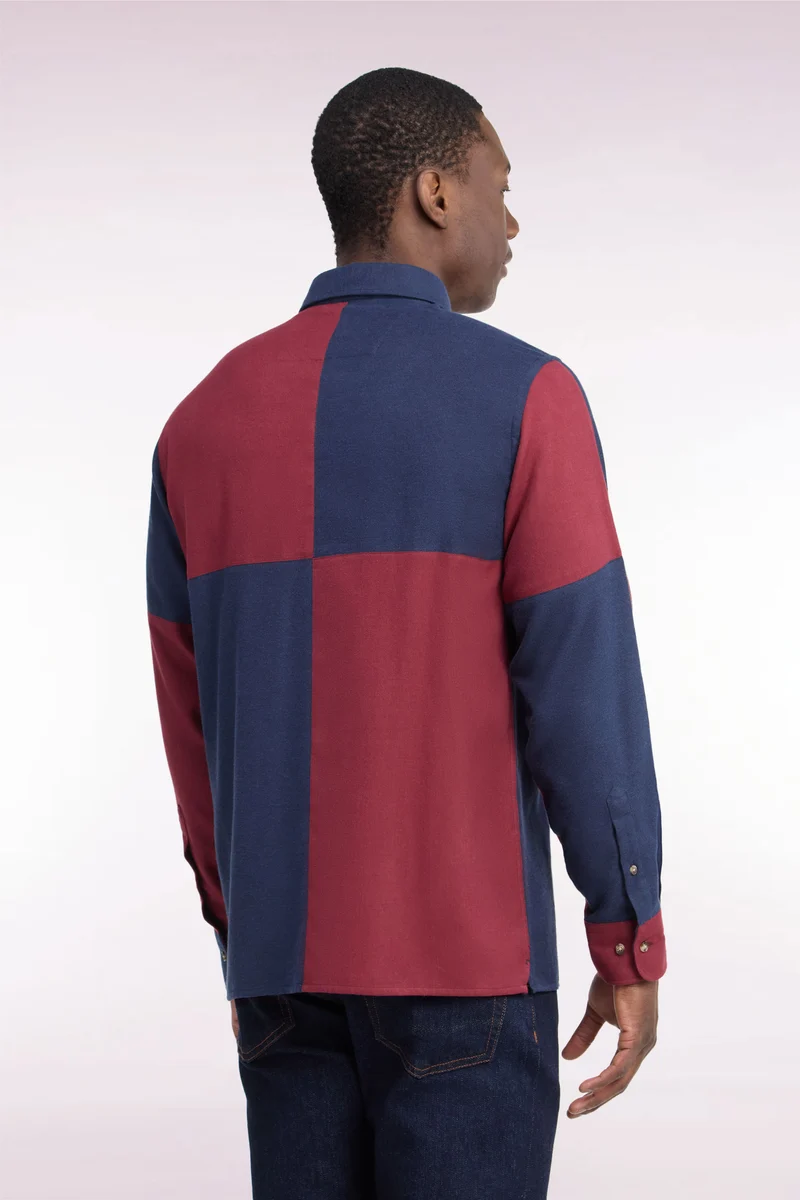 Chemise en coton marine et bordeaux coupe droite