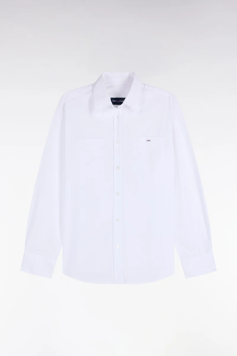 Chemise en coton blanc à poches plaquées coupe décontractée