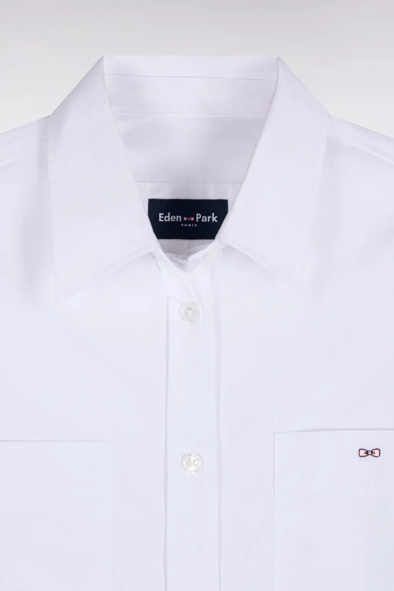 Chemise en coton blanc à poches plaquées coupe décontractée