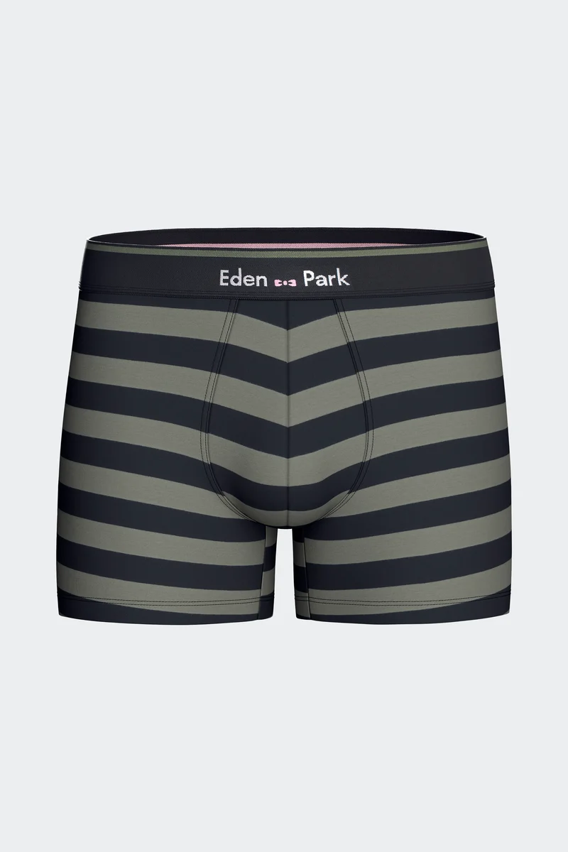 Lot de 2 boxers en jersey de coton stretch unis et rayés marine et kaki