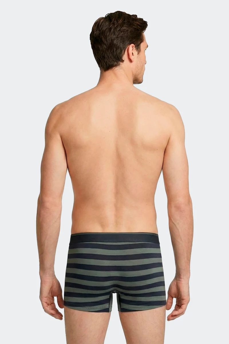 Lot de 2 boxers en jersey de coton stretch unis et rayés marine et kaki