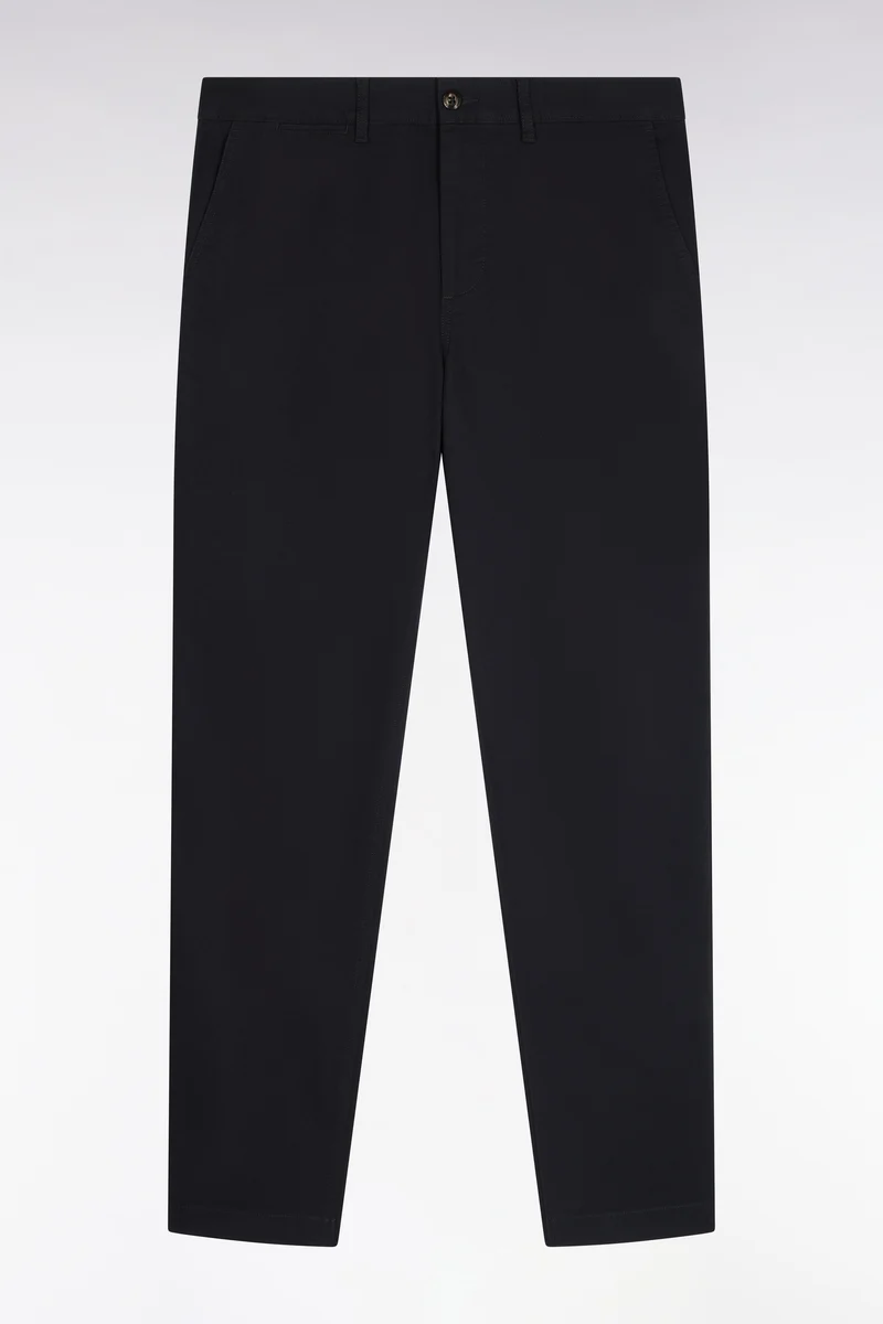 Pantalon chino sans plis en piqué de coton stretch noir coupe regular