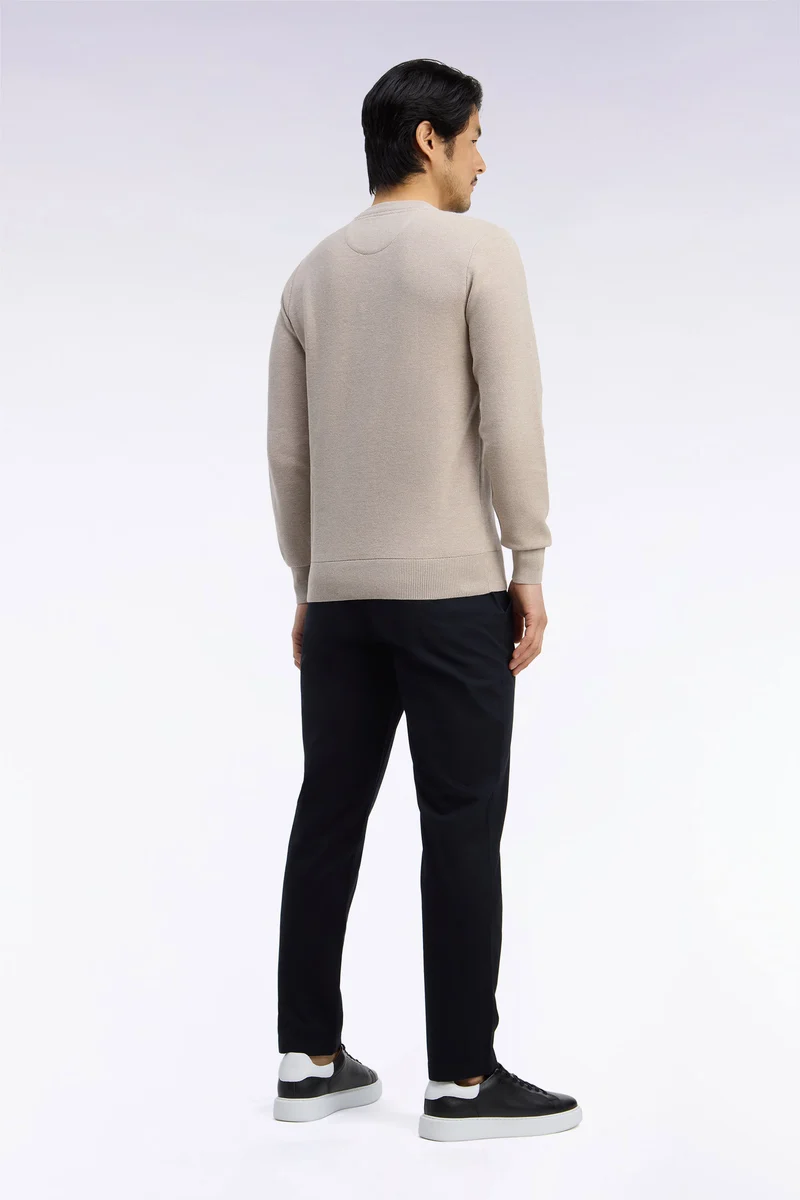 Pantalon chino sans plis en piqué de coton stretch noir coupe regular
