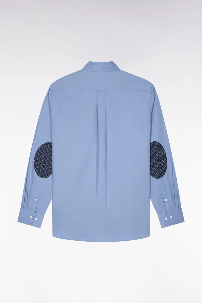Chemise en coton bleu à détails micromotifs coupe droite