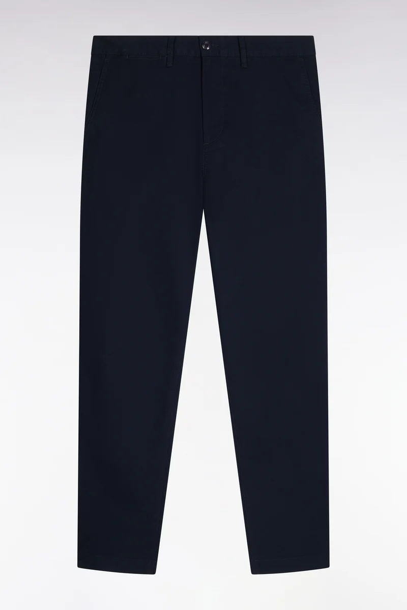 Pantalon chino sans plis en piqué de coton stretch marine coupe regular