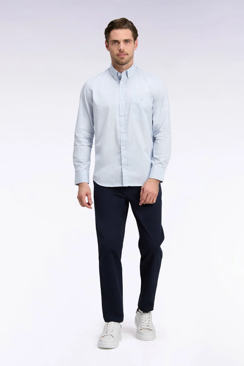 Pantalon chino sans plis en piqué de coton stretch marine coupe regular
