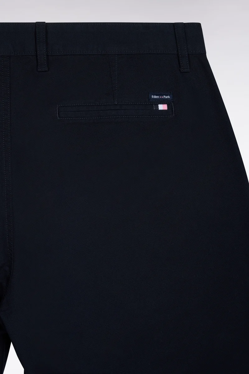 Pantalon chino sans plis en piqué de coton stretch marine coupe regular